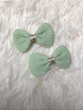 Ouchless Mint Green Fabric Dog Bow Hair Clips - Pair